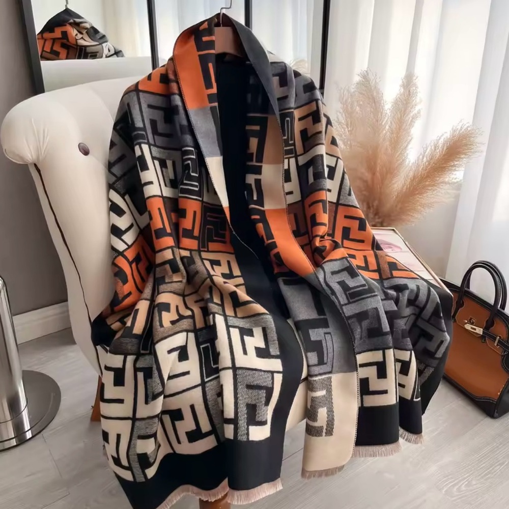 #18 "RESTOCK" Anthro Kerri F Poncho Scarf Orange Black Multi OS